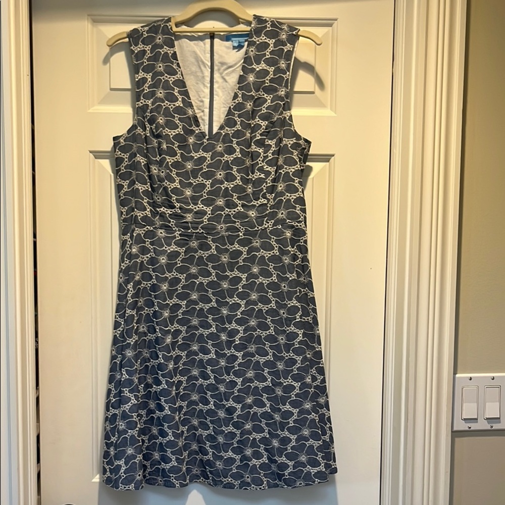 Draper James White and Blue Sleeveless V-Neck Sundress